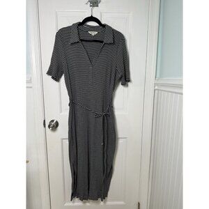 Boden Ribbed Jersey Midi Shirt Black & White Striped Dress Size 20-22R NWT